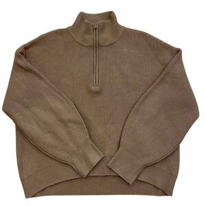 Brown French Connection Quarter Zip Hi-Low Cut Sweater Size Large